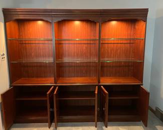 Mahogany Breakfront China Cabinet with Glass Shelves and Lower Cabinet Storage