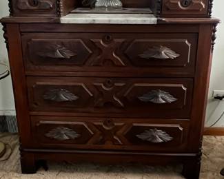 Victorian Walnut Eastlake Marble Top Dresser