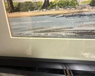 Lincoln School 1916 Watercolor Painting - Lombard, Illinois