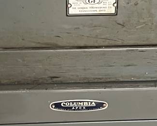 Vintage Steel Filing Cabinet with General Fireproofing Co. and Columbia Apex Labels