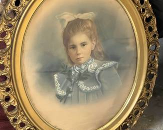 Victorian Oval Portrait of a Young Girl in Bubble Glass Frame