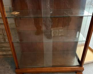 Vintage Cherry Wood Curio Cabinet with Scalloped Top and Bracket Feet