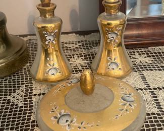 West German Irice Import Perfume Bottle and Powder Jar Set