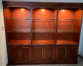 Thomasville Cherry Wood Entertainment Wall Unit with Cabinet Storage
