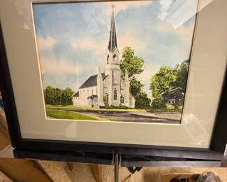 Watercolor Painting of Maple Street Chapel, Lombard, Illinois
