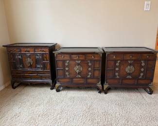 Small Vintage Elm Chinese Butterfly Table Top Cabinet Chest Jewellery Chest