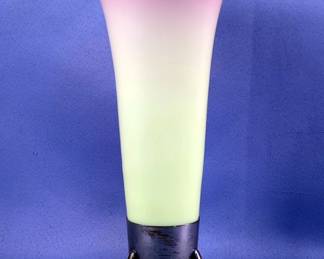Uranium Glass Trumpet Vase With Metal Stand