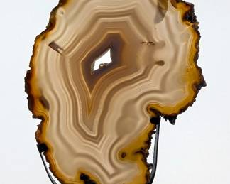 Brazilian Banded Agate Slice On Metal Display Stand, 13.25" Tall 