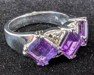 White Gold Rhodium Over Sterling Silver Amethyst and Topaz Ring, Size 7 