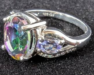 14K White Gold Over Sterling Silver Mystic Topaz & Tanzanite Ring, Size 7