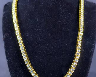 Yellow Gold Plated Tennis Crystal Necklace, 19.75" 
