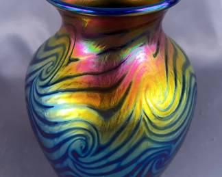 Lundberg Studios Van Gogh Sunset Handblown Glass Vase, Signed And Numbered 