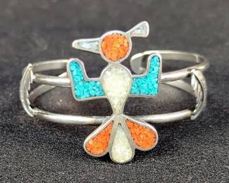 Sterling Silver Thunderbird Inlay Cuff Bracelet 