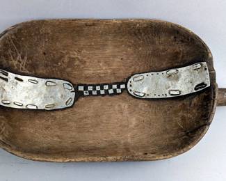 Rare Mid-20th Century Hand-Carved Tutsi Wooden Bowl With Tin Repairs, 15" x 7.75" 