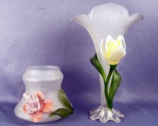 Floriform Frosted Glass Vases, Qty 2 