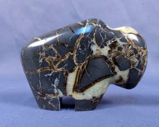 Ram And Buffalo Stone Animal Carvings 