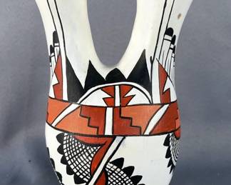 Hand Painted Pottery Wedding Vase, 8" Tall 