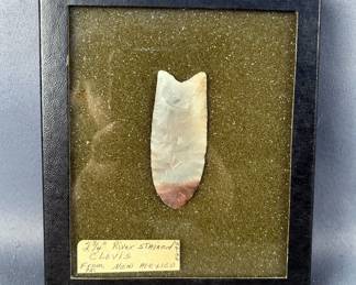 Native American Clovis Point Arrowhead, River Stained, 2.75", Framed 