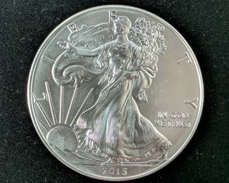 2015 American Eagle $1 Silver Coins, Qty 2, Each Is 1 oz Fine Silver 