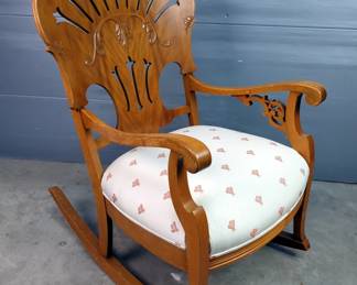 Carved Wood Rocking Chair With Cushion 