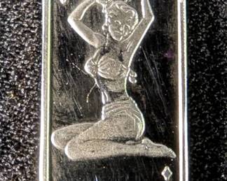 Ace Of Diamonds Pinup One Gram .999 Fine Silver Bar, Marked LTD 500 