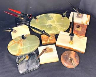 Pens With 14k Gold Nibs And Some Marble Holders With Felt Bottoms