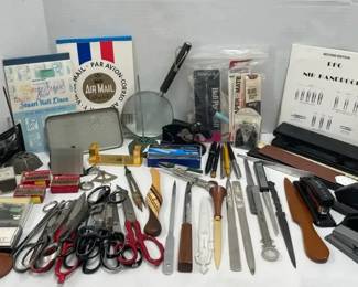 Large Selection of Vintage Office Supplies Letter Openers, Staplers, Scissors,  More
