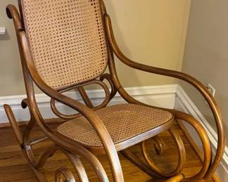 Vintage Thonet Brentwood And Cane Rocking Chair 