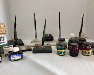 Assorted Fountain Pens, Marble Bases Ink