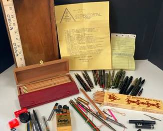 Vintage Pens, Pencils, Wooden Boxes, Refill Leads More