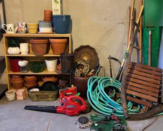 Lawn And Garden Items Including Homelite Leaf Blower, Wood Shelf