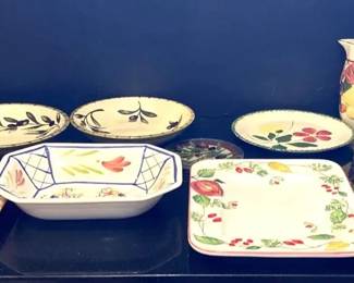 Whimsical Painted Platters, Bowls, Pitcher