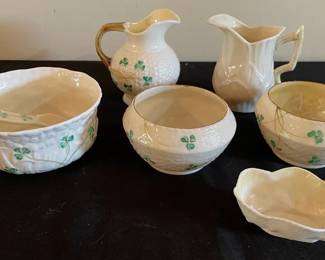 Vintage Belleek China Pieces Mini Pitchers, Bowls, Spoon