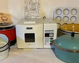 Kitchen ItemsVintage Yellow Ware Crock Bowl, Bread maker, Slow Cooker, Enamel Cookware 