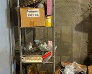 Mystery Lot Of Lightbulbs , Extension Cords, Metal Rack 