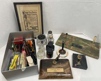 Vintage Pens, Inkwells, Pen Holders Mystery Lot