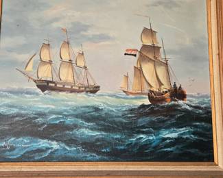 SAILBOAT OIL PAINTING SHIP VINTAGE FRAMED SIGNED HOFFMAN