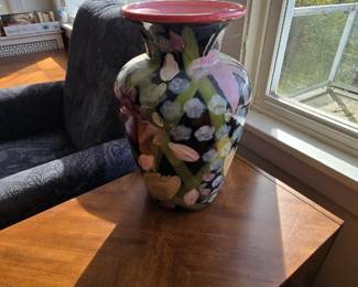 Certified International LeSal Studio Large Ceramic Hand Painted Floral Vase. 