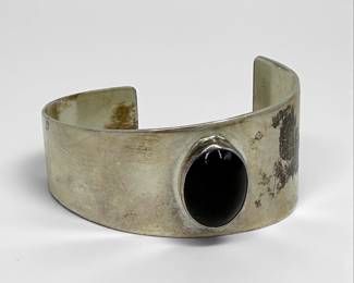 Signed Onyx Sterling Silver Cuff Bracelet
