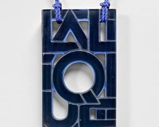 Lalique Blue Molded Art Glass Logo Pendant Necklace
