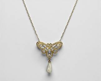 14K Yellow Gold & Pearl Butterfly Necklace
