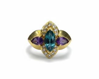 14k Ladies Blue Garnet and Amethyst Ring
