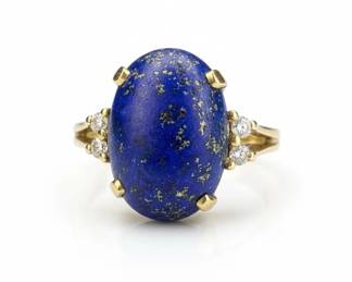 14k Gold Lapis and Diamond Ring
