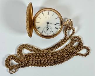 Elgin 14k Gold Ladies Pocket Watch & 14K FOB
