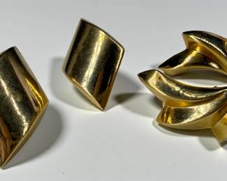 (2) Pairs of 14K Gold Puffed Earrings
