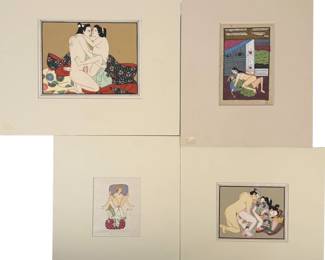 (4) Erotic Paintings on Paper
