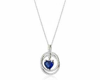 14K White Gold Diamond & Sapphire Pendant & Chain
