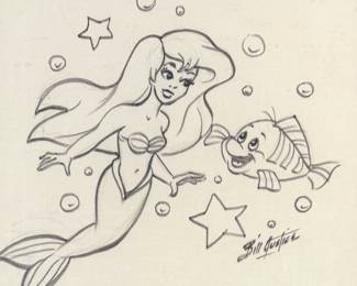 Bill Justice 'Ariel and Flounder' Pencil & Ink Sketch
