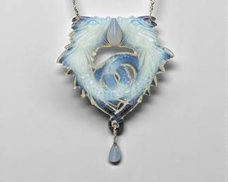 Lalique Opalescent Glass “Poisson” Pendant & Necklace
