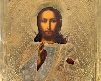 Antique Russian Gilt Silver Icon of Christ Pantocrator (C)
